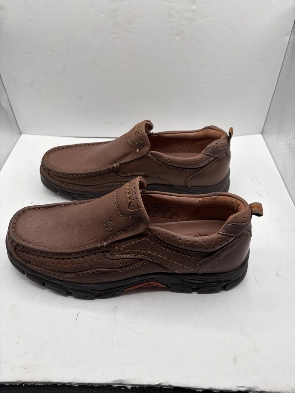 CAMEL CROWN Men's Size 13 Slip On Loafers Khaki Brown Leather Casual Shoes